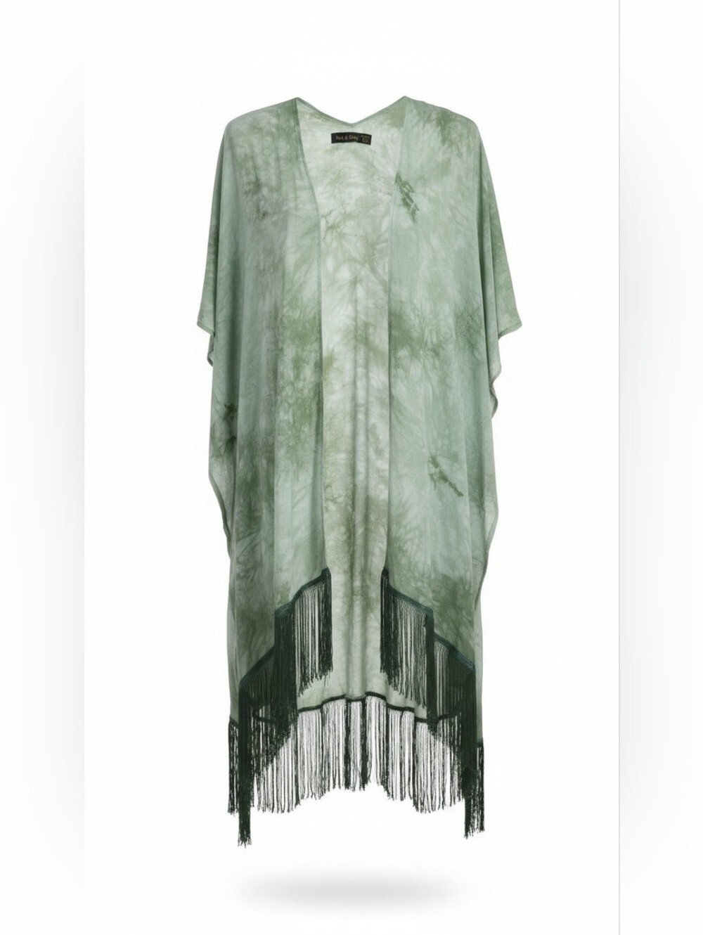 Ana & Rose Kimono w/ Fringe Green Tie-Dye OS